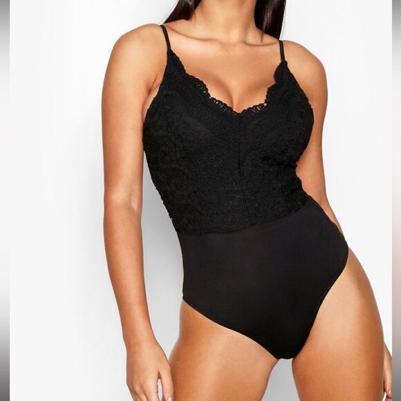 Boohoo Plus Black Premium Lace Tank Bodysuit Size 18 - Picture 1 of 12